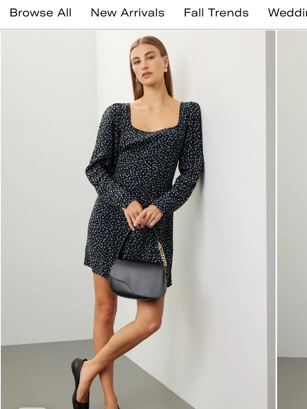Madewell Black Ditsy-Print Square-Neck Mini Dress